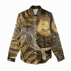 New Zealand Matariki Women Casual Shirt Maori Koru With Humpback Whale Gold