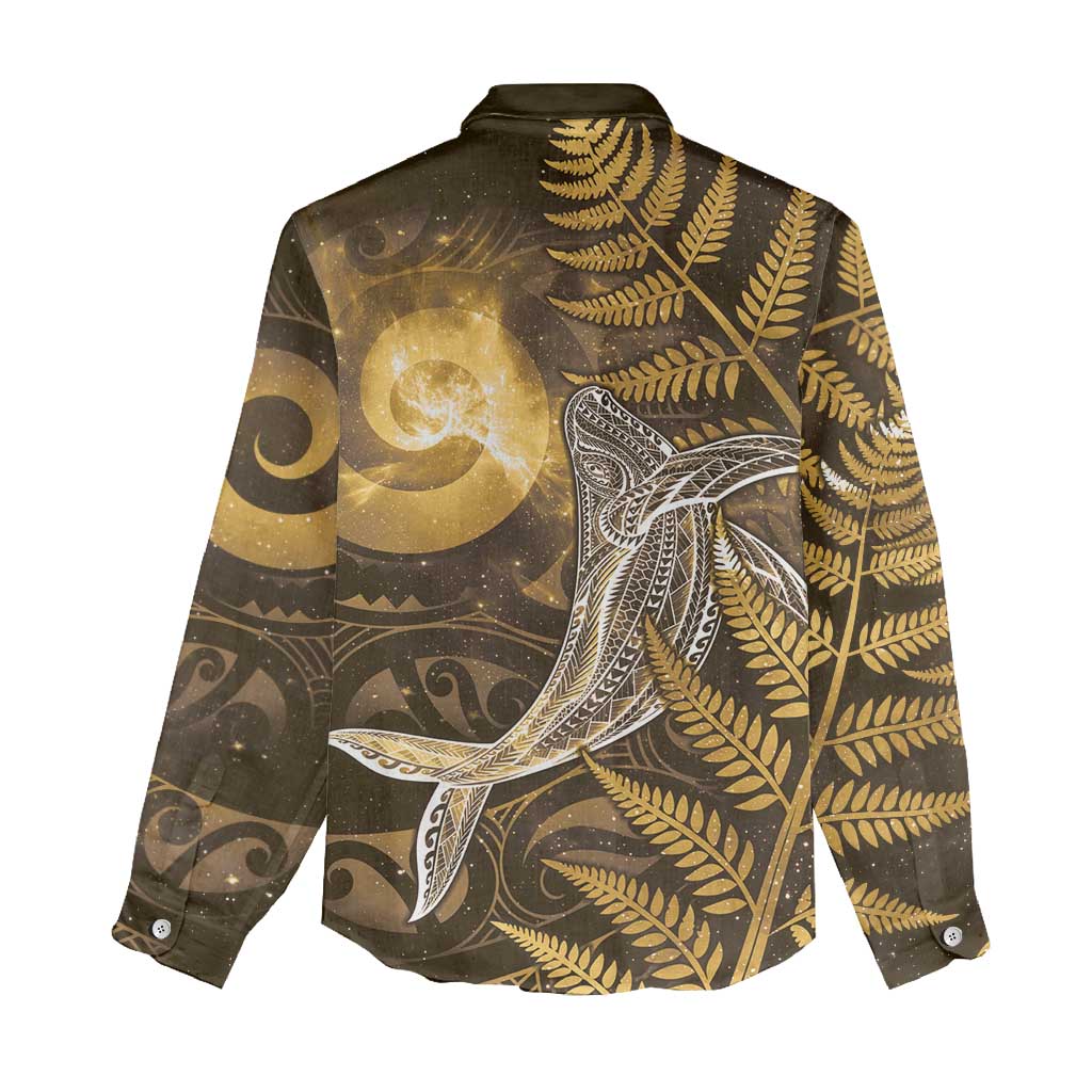 New Zealand Matariki Women Casual Shirt Maori Koru With Humpback Whale Gold