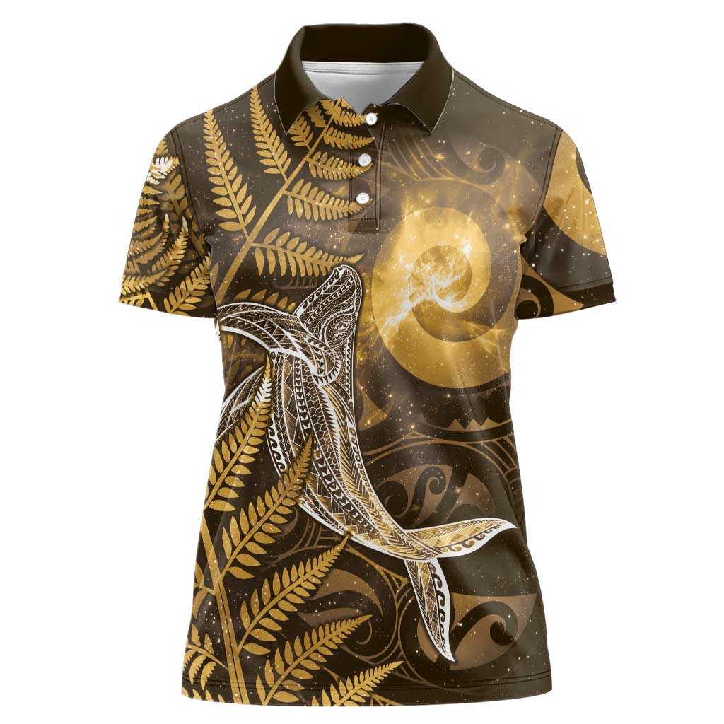 New Zealand Matariki Women Polo Shirt Maori Koru With Humpback Whale Gold