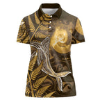 New Zealand Matariki Women Polo Shirt Maori Koru With Humpback Whale Gold
