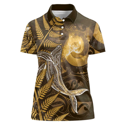 New Zealand Matariki Women Polo Shirt Maori Koru With Humpback Whale Gold