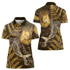 New Zealand Matariki Women Polo Shirt Maori Koru With Humpback Whale Gold