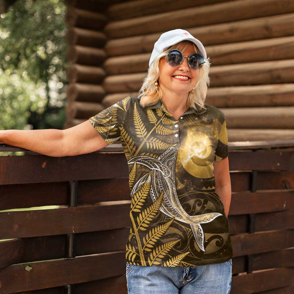 New Zealand Matariki Women Polo Shirt Maori Koru With Humpback Whale Gold