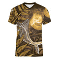 New Zealand Matariki Women V-Neck T-Shirt Maori Koru With Humpback Whale Gold