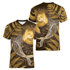 New Zealand Matariki Women V-Neck T-Shirt Maori Koru With Humpback Whale Gold