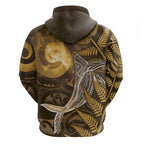 New Zealand Matariki Zip Hoodie Maori Koru With Humpback Whale Gold