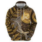 New Zealand Matariki Zip Hoodie Maori Koru With Humpback Whale Gold