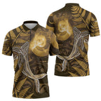 New Zealand Matariki Zipper Polo Shirt Maori Koru With Humpback Whale Gold