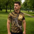 New Zealand Matariki Zipper Polo Shirt Maori Koru With Humpback Whale Gold