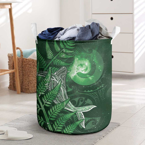 New Zealand Matariki Laundry Basket Maori Koru With Humpback Whale Green