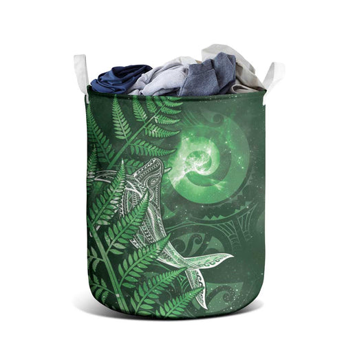 New Zealand Matariki Laundry Basket Maori Koru With Humpback Whale Green