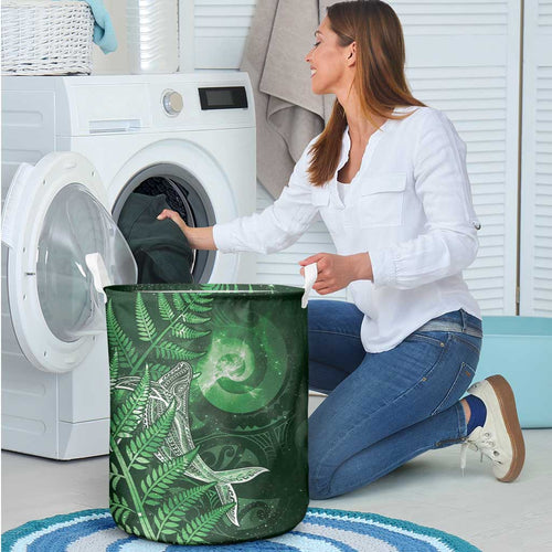New Zealand Matariki Laundry Basket Maori Koru With Humpback Whale Green