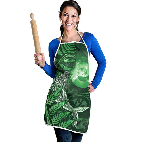 New Zealand Matariki Apron Maori Koru With Humpback Whale Green