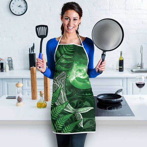 New Zealand Matariki Apron Maori Koru With Humpback Whale Green