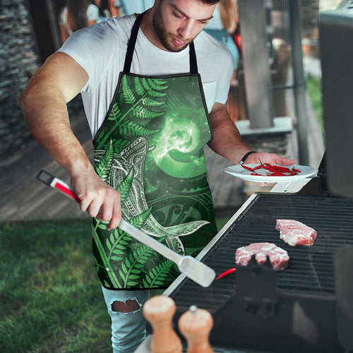 New Zealand Matariki Apron Maori Koru With Humpback Whale Green