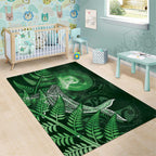 New Zealand Matariki Area Rug Maori Koru With Humpback Whale Green