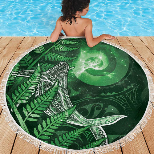 New Zealand Matariki Beach Blanket Maori Koru With Humpback Whale Green