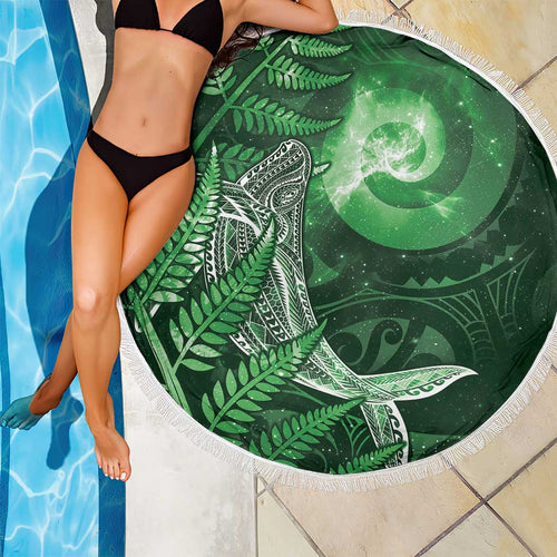 New Zealand Matariki Beach Blanket Maori Koru With Humpback Whale Green