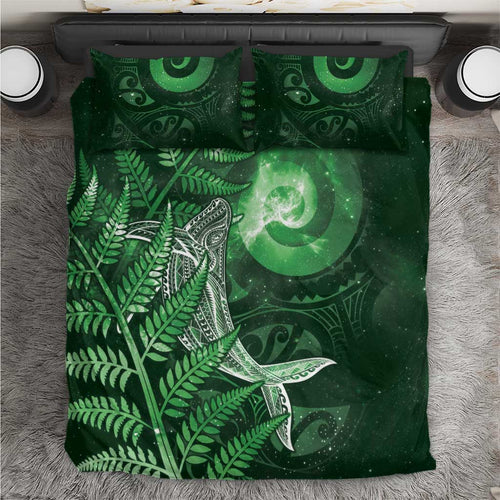 New Zealand Matariki Bedding Set Maori Koru With Humpback Whale Green
