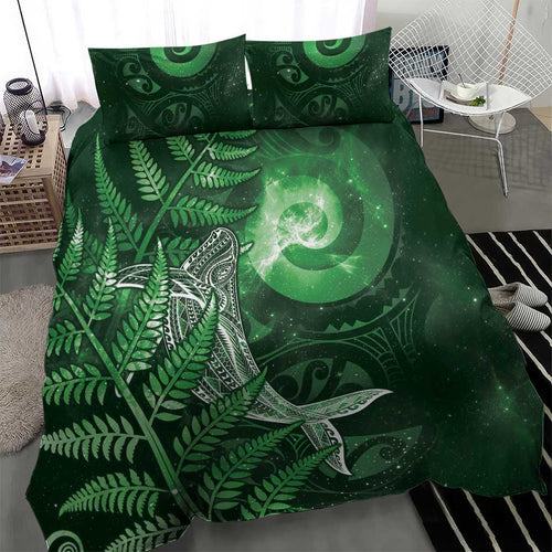 New Zealand Matariki Bedding Set Maori Koru With Humpback Whale Green