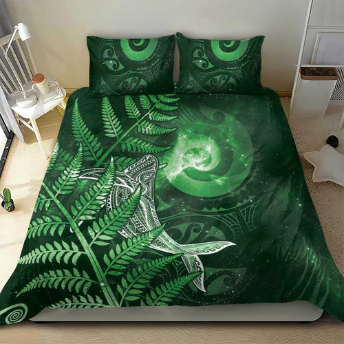 New Zealand Matariki Bedding Set Maori Koru With Humpback Whale Green