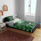 New Zealand Matariki Bedding Set Maori Koru With Humpback Whale Green