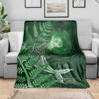 New Zealand Matariki Blanket Maori Koru With Humpback Whale Green