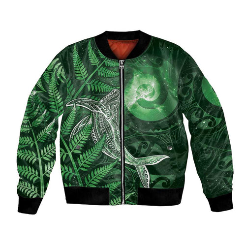 New Zealand Matariki Bomber Jacket Maori Koru With Humpback Whale Green