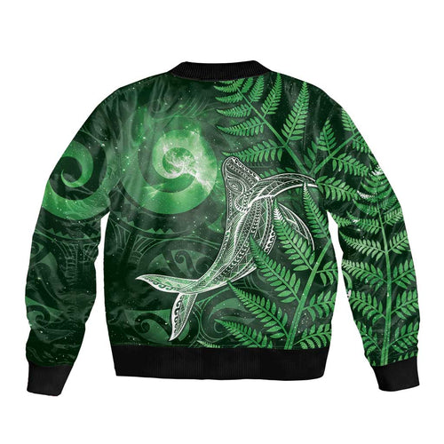 New Zealand Matariki Bomber Jacket Maori Koru With Humpback Whale Green