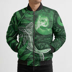 New Zealand Matariki Bomber Puffer Jacket Maori Koru With Humpback Whale Green