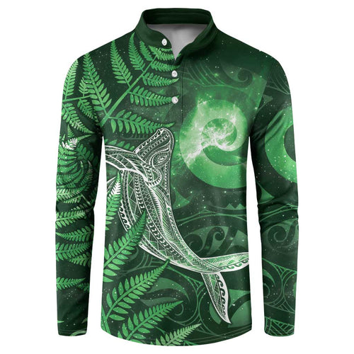 New Zealand Matariki Button Sweatshirt Maori Koru With Humpback Whale Green