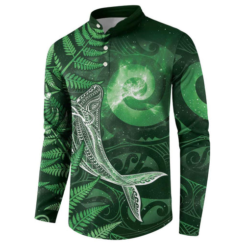 New Zealand Matariki Button Sweatshirt Maori Koru With Humpback Whale Green