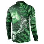 New Zealand Matariki Button Sweatshirt Maori Koru With Humpback Whale Green