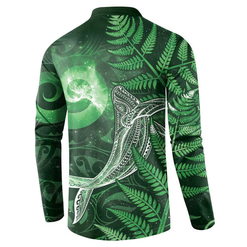 New Zealand Matariki Button Sweatshirt Maori Koru With Humpback Whale Green