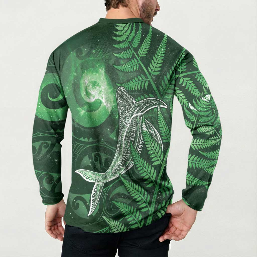 New Zealand Matariki Button Sweatshirt Maori Koru With Humpback Whale Green
