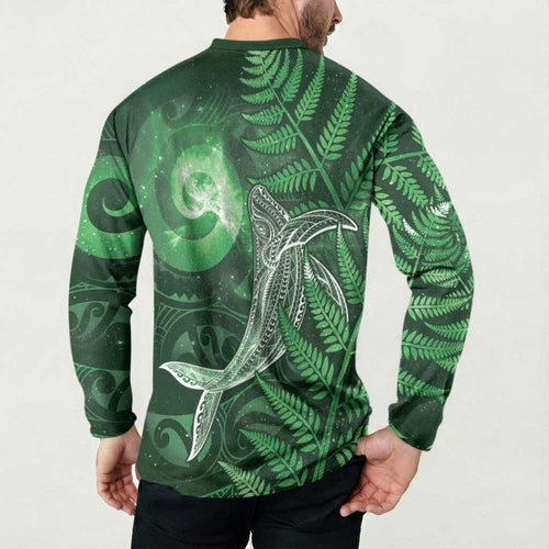 New Zealand Matariki Button Sweatshirt Maori Koru With Humpback Whale Green