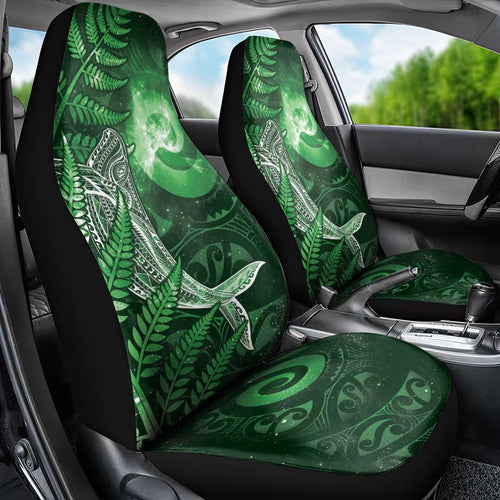New Zealand Matariki Car Seat Cover Maori Koru With Humpback Whale Green