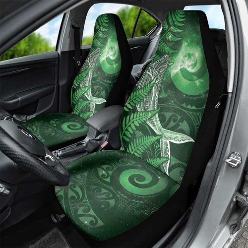 New Zealand Matariki Car Seat Cover Maori Koru With Humpback Whale Green