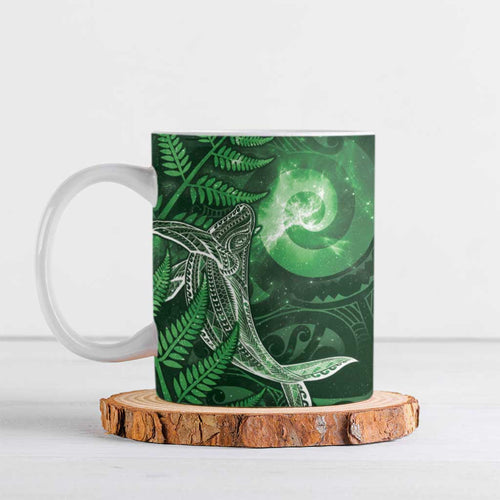 New Zealand Matariki Ceramic Mug Maori Koru With Humpback Whale Green