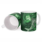 New Zealand Matariki Ceramic Mug Maori Koru With Humpback Whale Green