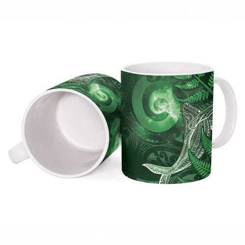 New Zealand Matariki Ceramic Mug Maori Koru With Humpback Whale Green