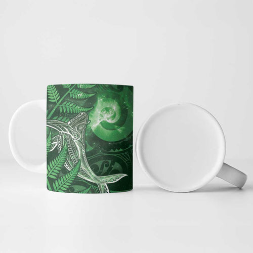 New Zealand Matariki Ceramic Mug Maori Koru With Humpback Whale Green