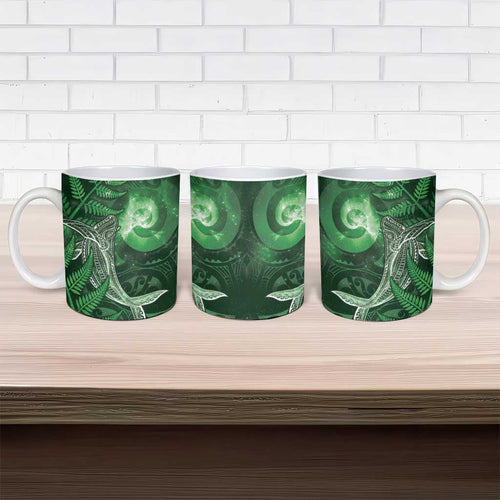 New Zealand Matariki Ceramic Mug Maori Koru With Humpback Whale Green