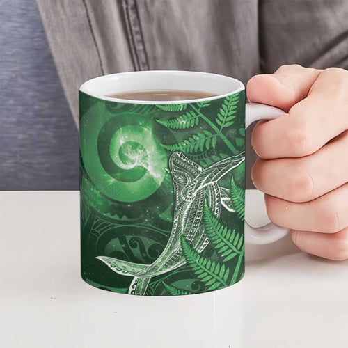 New Zealand Matariki Ceramic Mug Maori Koru With Humpback Whale Green