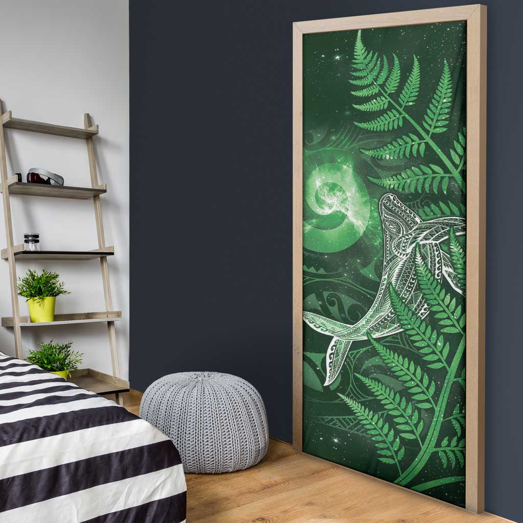 New Zealand Matariki Door Cover Maori Koru With Humpback Whale Green
