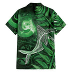 New Zealand Matariki Family Matching Long Sleeve Bodycon Dress and Hawaiian Shirt Maori Koru With Humpback Whale Green