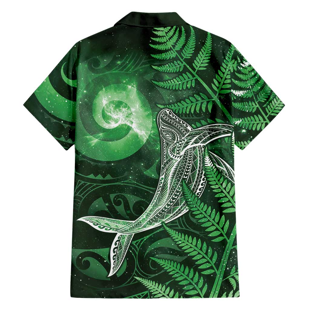 New Zealand Matariki Family Matching Off The Shoulder Long Sleeve Dress and Hawaiian Shirt Maori Koru With Humpback Whale Green