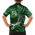 New Zealand Matariki Family Matching Off Shoulder Maxi Dress and Hawaiian Shirt Maori Koru With Humpback Whale Green