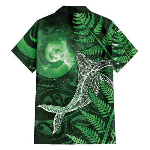 New Zealand Matariki Family Matching Off Shoulder Short Dress and Hawaiian Shirt Maori Koru With Humpback Whale Green