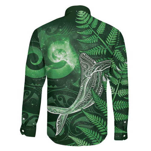 New Zealand Matariki Family Matching Off Shoulder Short Dress and Hawaiian Shirt Maori Koru With Humpback Whale Green